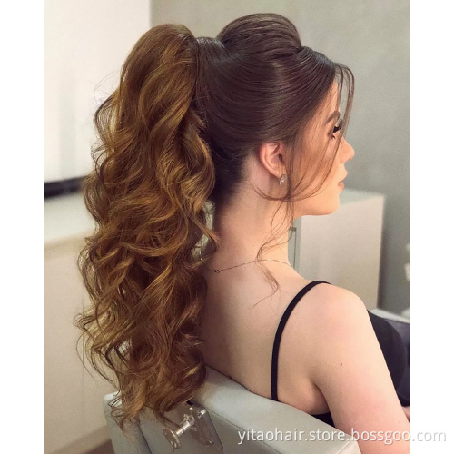 long wavy Ponytail Hair 24 Inch Long Body Wave Ponytail hair Extension Synthetic Wrap Around Drawstring Hair with 1Clips